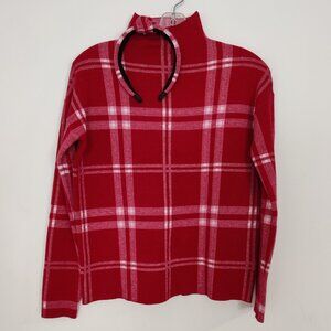 Nicole Miller Women's Sweater Size XS With Headband Red Plaid Rayon Stretch Cozy